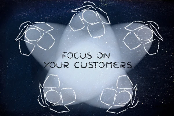 Spotlights with text Focus on your customers — Stock Photo, Image