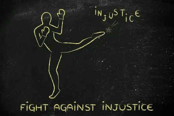 Person tritt und boxt gegen Ungerechtigkeit — Stockfoto