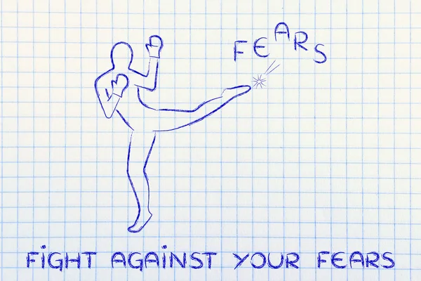 踢和拳击词恐惧的人 — 图库照片