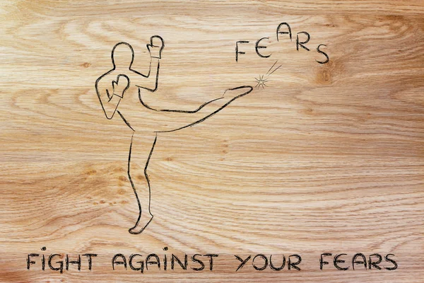 Person tritt und boxt das Wort Ängste — Stockfoto