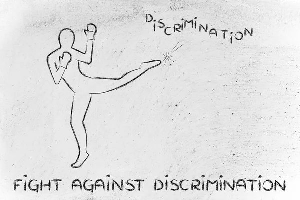 Person tritt und boxt das Wort Diskriminierung — Stockfoto