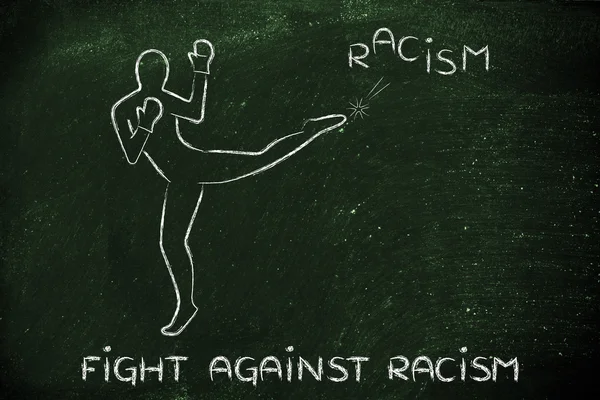 Πρόσωπο κλοτσιές και πυγμαχία η λέξη ρατσισμός — Φωτογραφία Αρχείου