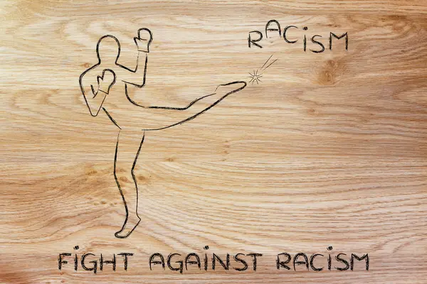 Személy, rugdossa, és a word rasszizmus boksz — Stock Fotó