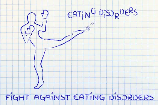 Persona patear y boxear la palabra trastornos alimenticios — Foto de Stock