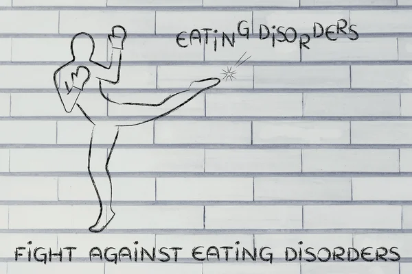 Persona patear y boxear la palabra trastornos alimenticios — Foto de Stock