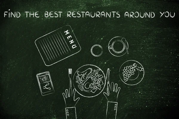 Pojęcie znaleźć najlepsze restaruants wokół Ciebie — Zdjęcie stockowe