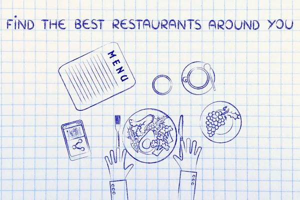 Pojęcie znaleźć najlepsze restaruants wokół Ciebie — Zdjęcie stockowe