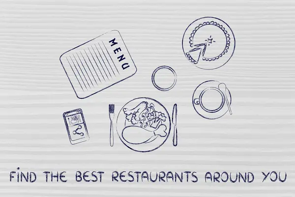 Concetto di trovare i migliori ristoranti vicino a te — Foto Stock