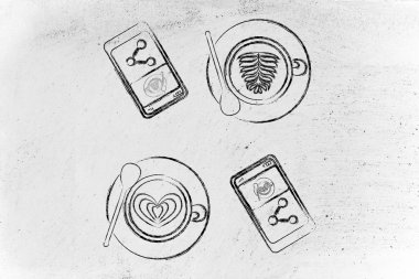 latte sanat ve telefonları ile paylaşmak için fotoğraf kahve bardağı