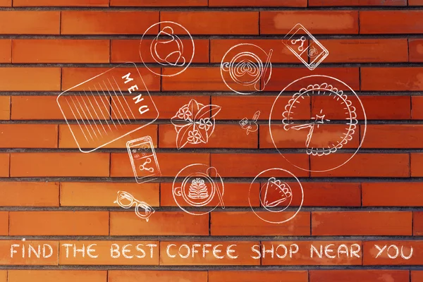 Fogalmának megtalálni a legjobb kávét az Ön közelében — Stock Fotó