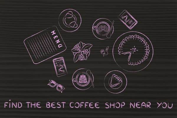 概念は、あなたの近くで最高のコーヒーを見つける — ストック写真