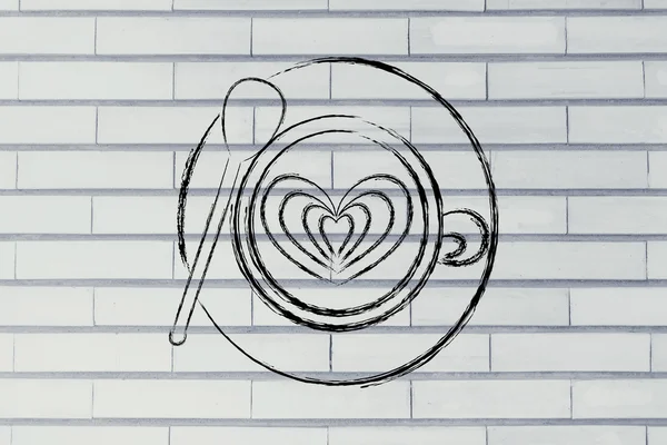 Серцеподібне латте мистецтво на чашці кави — стокове фото