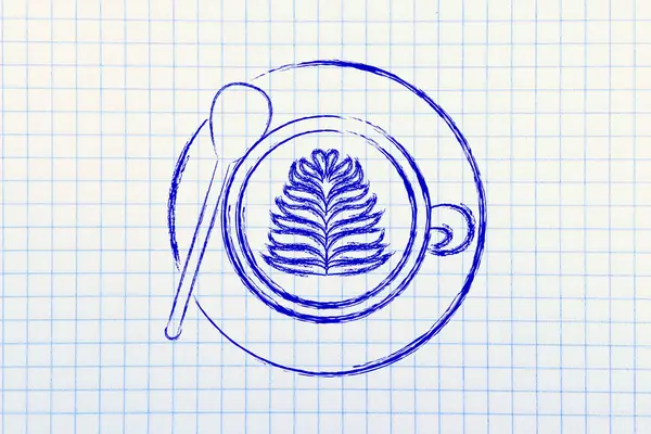 Latte art sur tasse de café — Photo