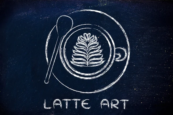 Fincan cappuccino Latte Art metinle — Stok fotoğraf