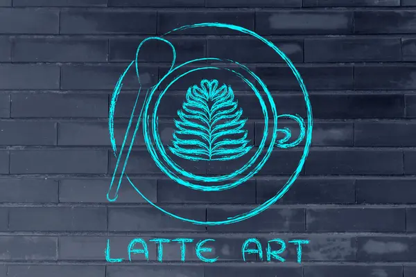 Xícara de cappuccino com texto Latte Art — Fotografia de Stock