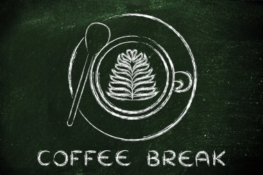 fincan kapuçino yaprak tasarımı ve metin kahve molası