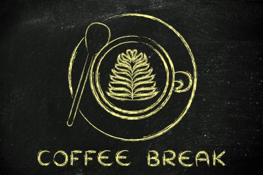 fincan kapuçino yaprak tasarımı ve metin kahve molası