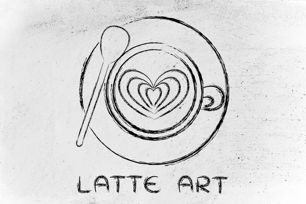Taza de capuchino con diseño de corazón y texto Latte Art —  Fotos de Stock
