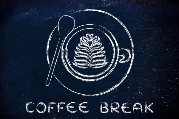 Tazza di cappuccino con disegno a foglia e testo Coffee Break — Foto Stock