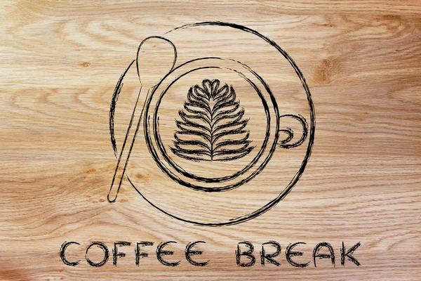 Tazza di cappuccino con disegno a foglia e testo Coffee Break — Foto Stock