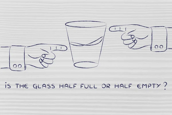 ¿El vaso está medio lleno o medio vacío? ilustración —  Fotos de Stock