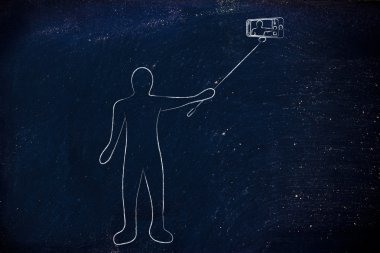 kişi selfie çubuğa telefon ile fotoğraf çekme