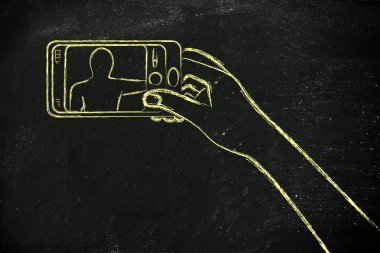 selfie fotoğraf çekme smartphone tutan el