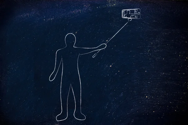 Pessoa tirando uma foto com telefone na vara selfie — Fotografia de Stock