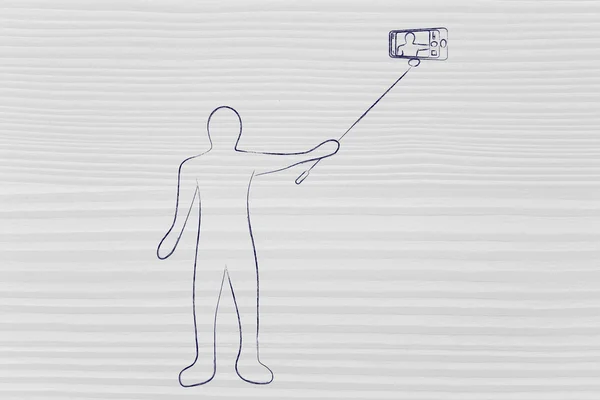 Osoba, fotografování s telefonem na selfie stick — Stock fotografie