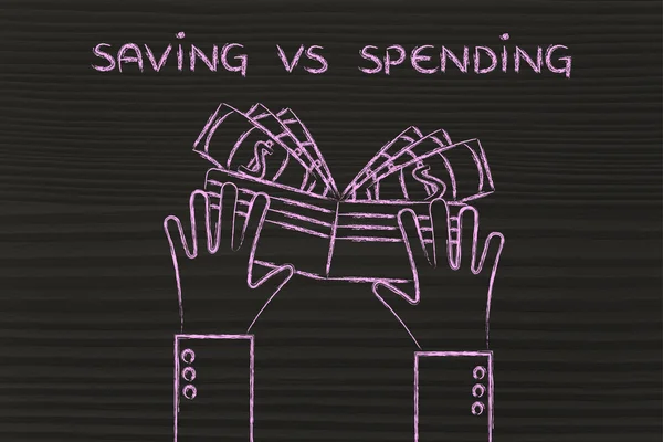 Concept van het opslaan van vs uitgaven — Stockfoto