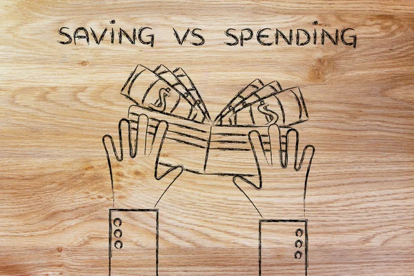 Concept van het opslaan van vs uitgaven — Stockfoto