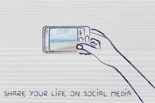 Compartir su vida en las redes sociales ilustración — Foto de Stock