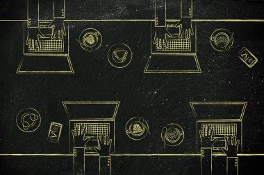 dizüstü bilgisayarlar ve kahve grubu