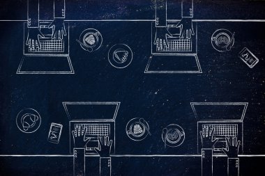 dizüstü bilgisayarlar ve kahve grubu