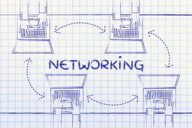 Ağ ve iletişim dizüstü bilgisayarlarda yazarak insanlar