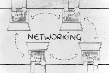 Ağ ve iletişim dizüstü bilgisayarlarda yazarak insanlar