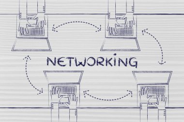 Ağ ve iletişim dizüstü bilgisayarlarda yazarak insanlar