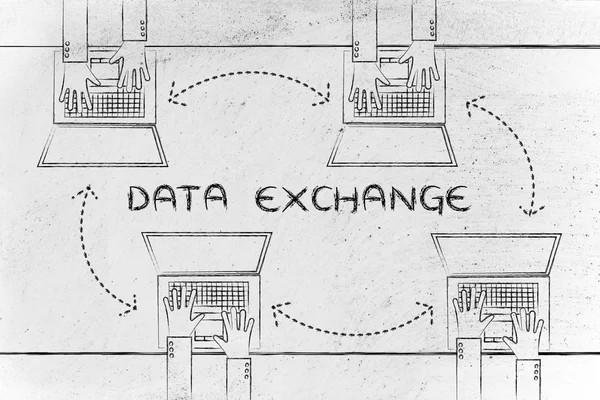 People exchanging data through their laptops — Stock Photo, Image