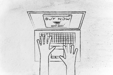 online sipariş için dizüstü bilgisayarda yazarak eller