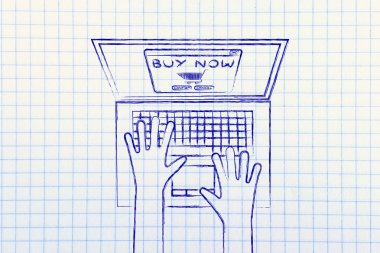 online sipariş için dizüstü bilgisayarda yazarak eller