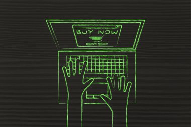 online sipariş için dizüstü bilgisayarda yazarak eller