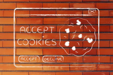 tarayıcı tanımlama bilgileri hakkında komik bir pop-up düz çizimi