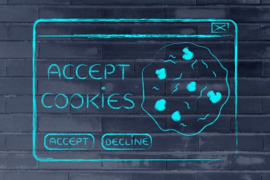 tarayıcı tanımlama bilgileri hakkında komik bir pop-up düz çizimi