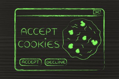 tarayıcı tanımlama bilgileri hakkında komik bir pop-up düz çizimi