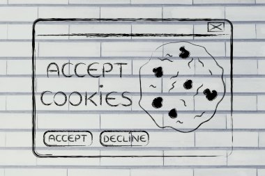 tarayıcı tanımlama bilgileri hakkında komik bir pop-up düz illustraion