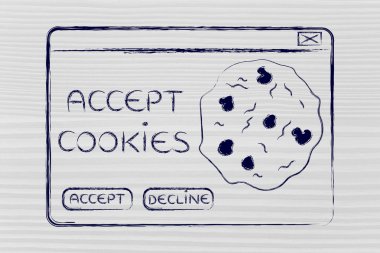 tarayıcı tanımlama bilgileri hakkında komik bir pop-up düz illustraion