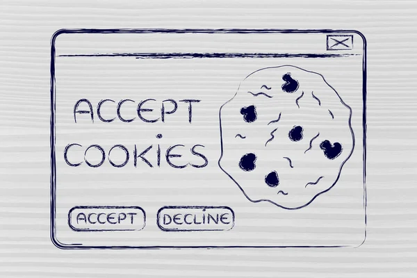 Flat illustraion of a funny pop-up about browser cookies — Stock Photo, Image