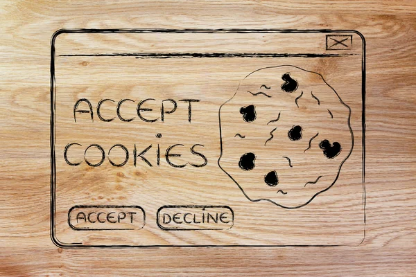 Ilustración plana de un pop-up divertido sobre las cookies del navegador — Foto de Stock