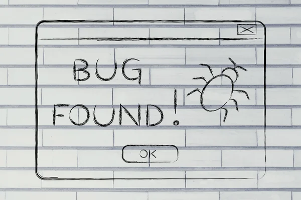 Flat illustration of a funny pop-up about a bug found — Stock Photo, Image