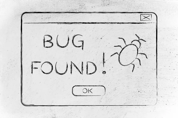 关于发现 bug 的滑稽弹出的平插图 — 图库照片